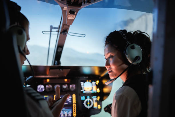 Pilot in aircraft cockpit wearing headphones, representing AI co-pilot assistance