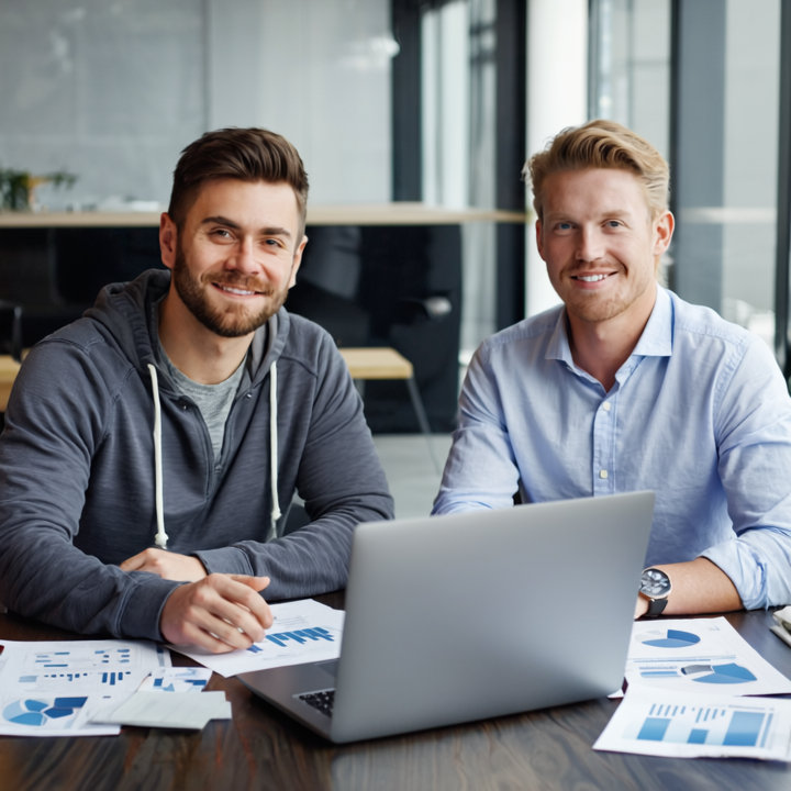 Lofi co-founders Travis and Malte working together at their office desk