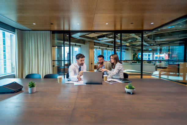 Business team collaborating in a modern conference room