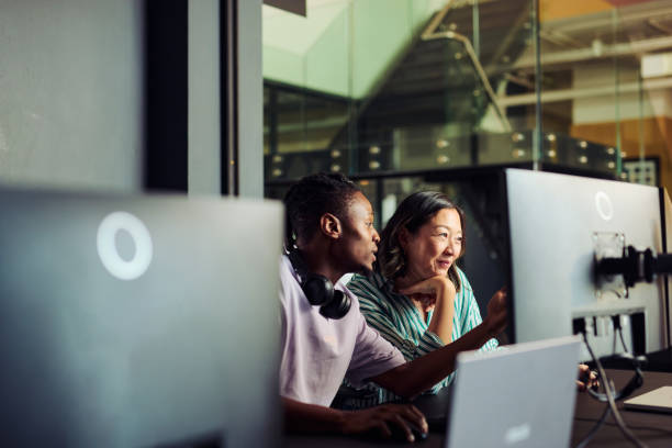 A growth team collaborating in a modern office